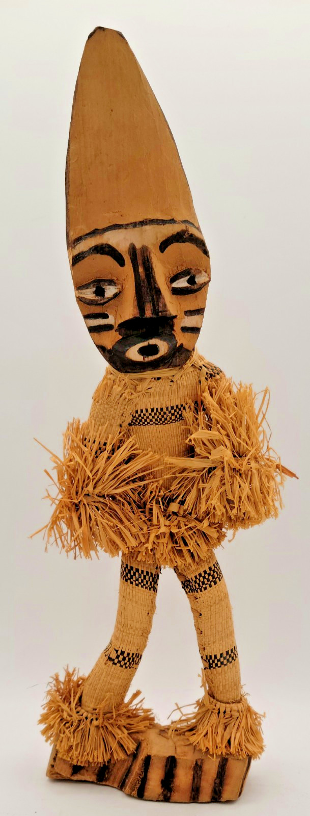 African Pende DRC Minganji Wood & Woven Masquerade 17" Statue Doll Figure VTG