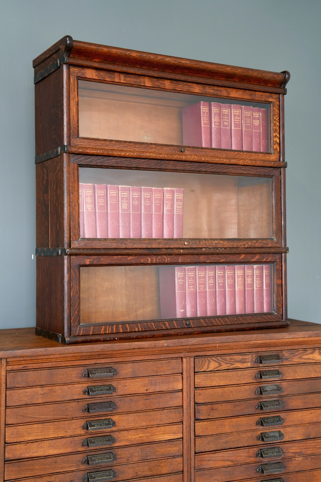 Vintage Macey Lawyer Barrister Bookcase shelf wood Cabinet Glass Doors Antique