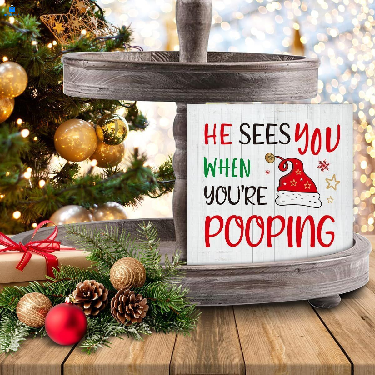 Christmas Bathroom Decorations - Funny Decor, He Sees You Pooping