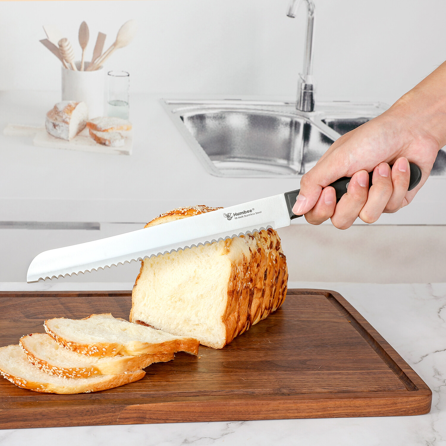 Humbee Chef, Stainless Steel Serrated Bread Knives 8/10/12 inch