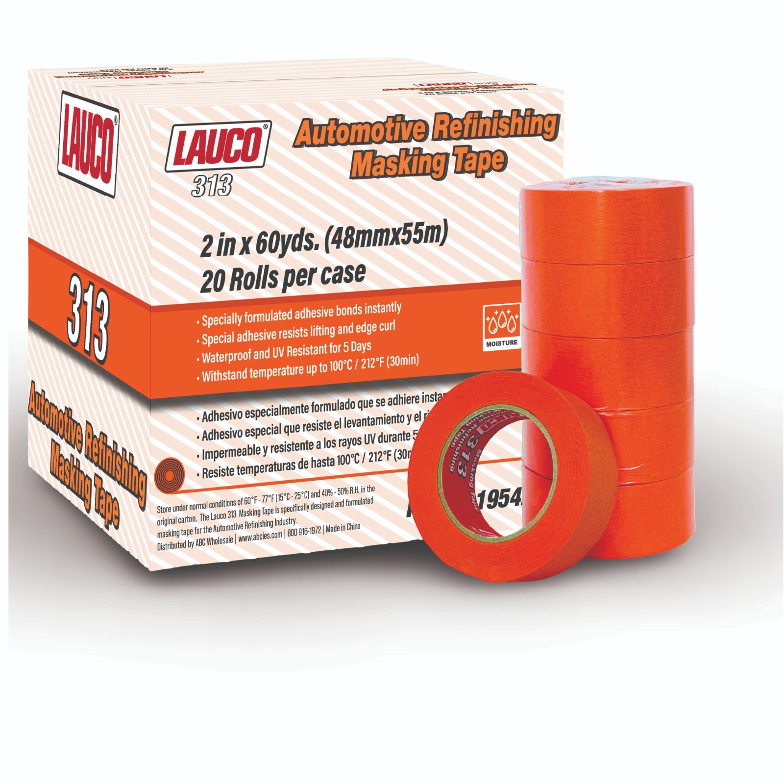 LAUCO Orange Automotive Refinishing Masking Tape, Moisture UV and Heat Resistant