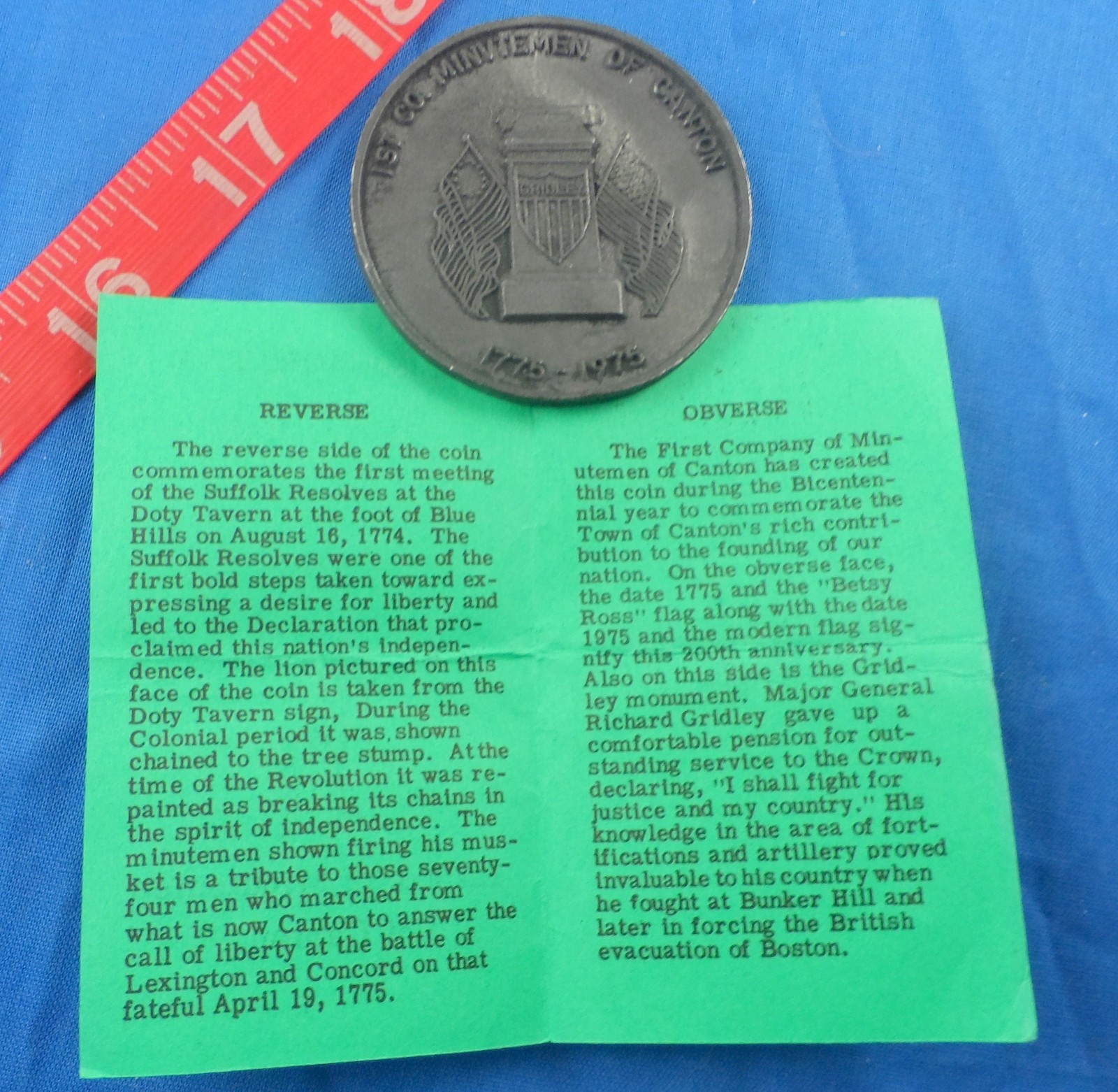 Revolutionary War 1st Company Minutemen of Canton Ohio Commemorative Coin 1975