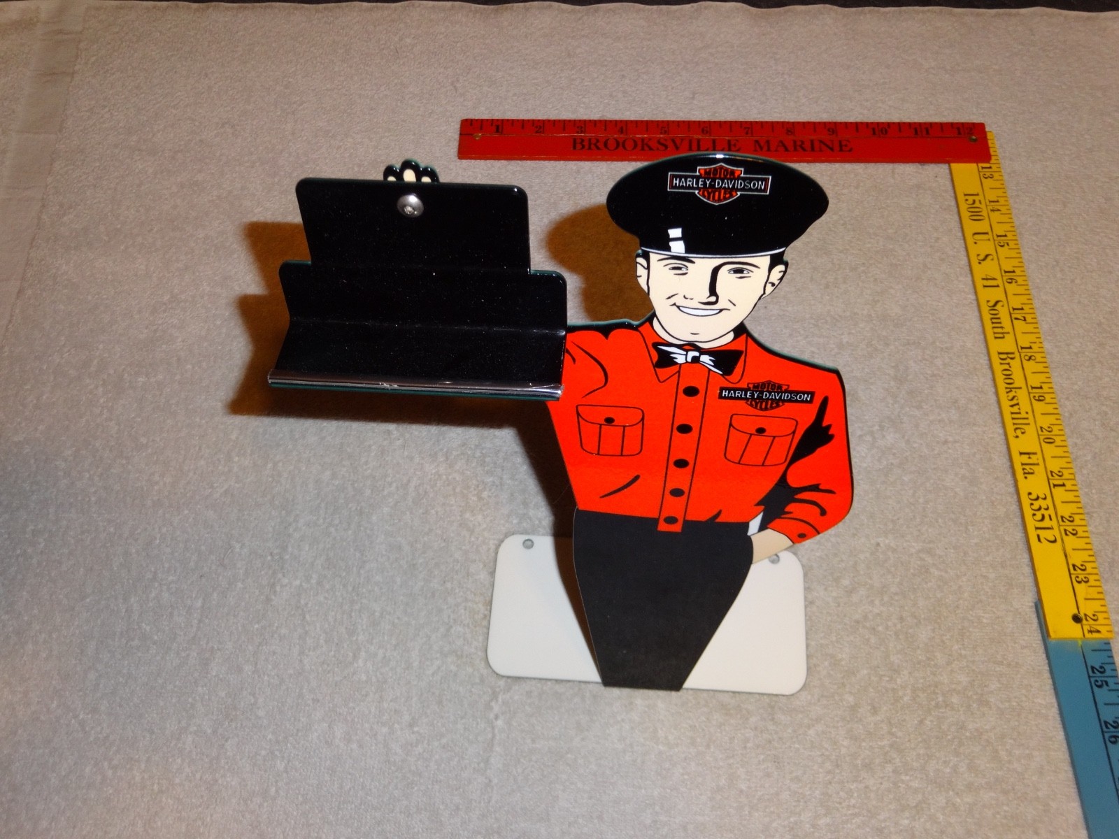 VINTAGE HARLEY DAVIDSON MOTORCYCLE👨MAN METAL GASOLINE BUSINESS CARD HOLDER SIGN