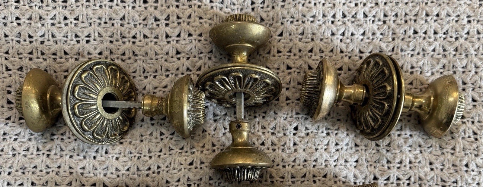 Lot 3psc VNT Ornate Solid Brass Door Knob, Portugal, Mid-Century, Floral Rosette