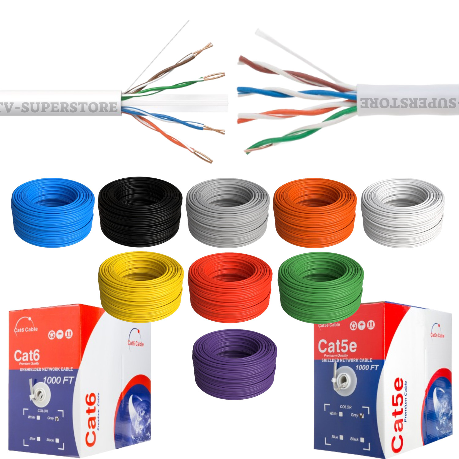 CAT5E CAT6 Cable 500FT 1000FT UTP Solid Network Ethernet CAT5 Bulk Wire RJ45 Lan