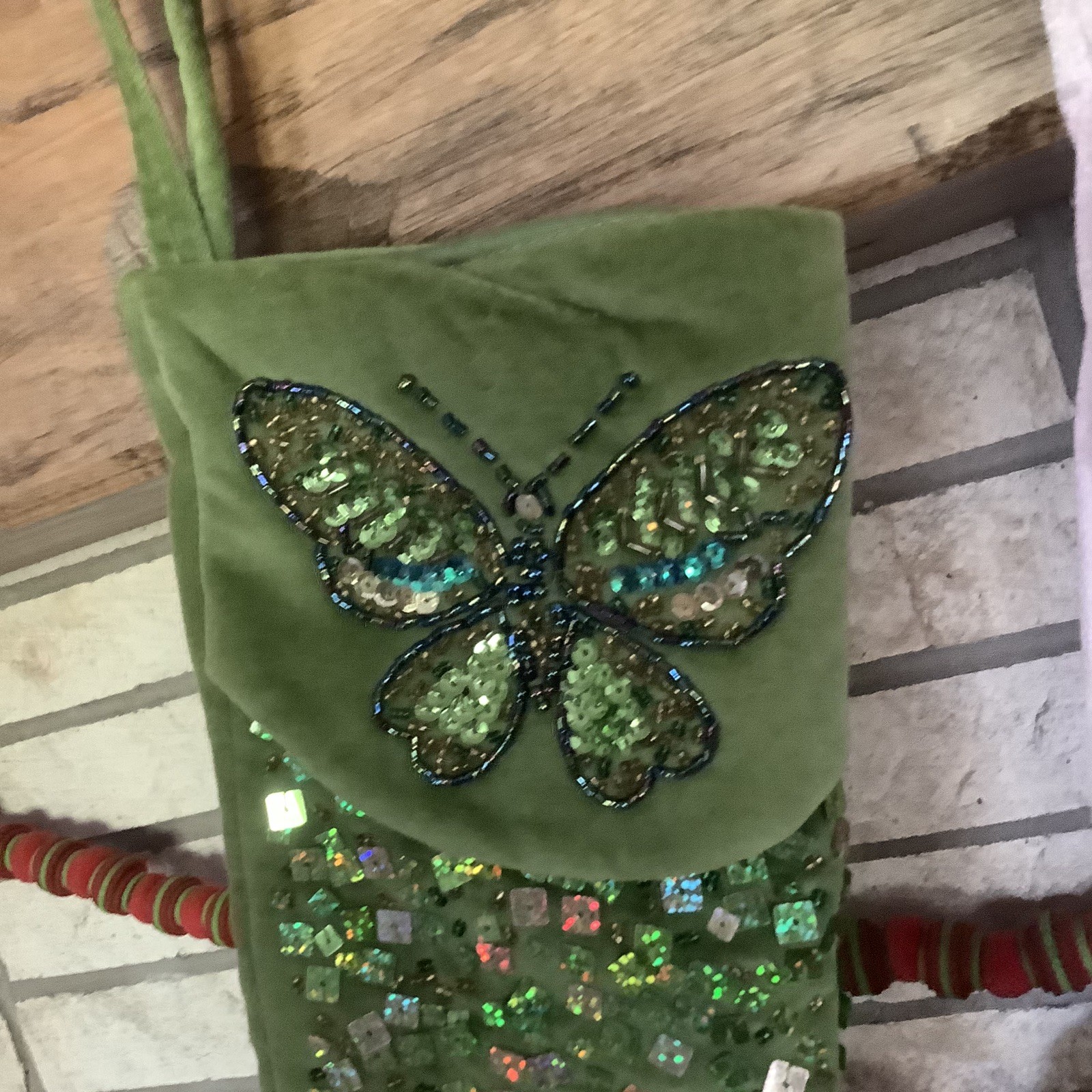 1 Vintage Target Pink OR Green Butterfly Christmas stocking Sequin Sequins