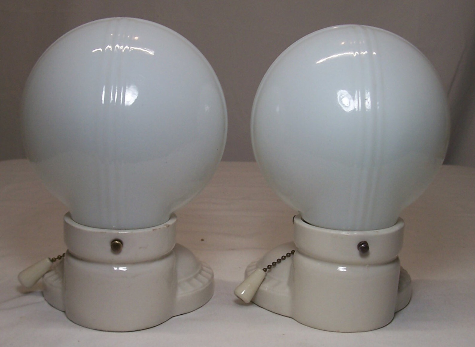 Antique Porcelain Sconce Pair Vtg Light Fixture Ceramic Art Deco Wired USA #F21