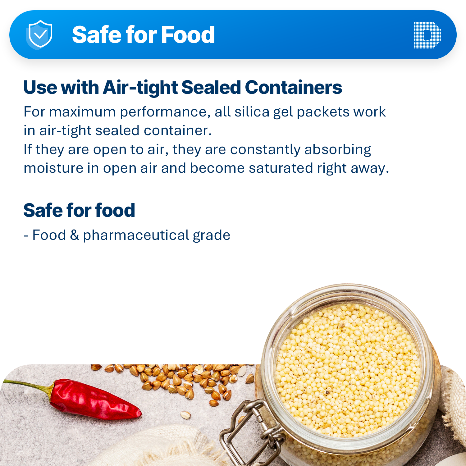 1 gram X 200 PK "Dry & Dry" Food Grade Orange Indicating Silica Gel Packets