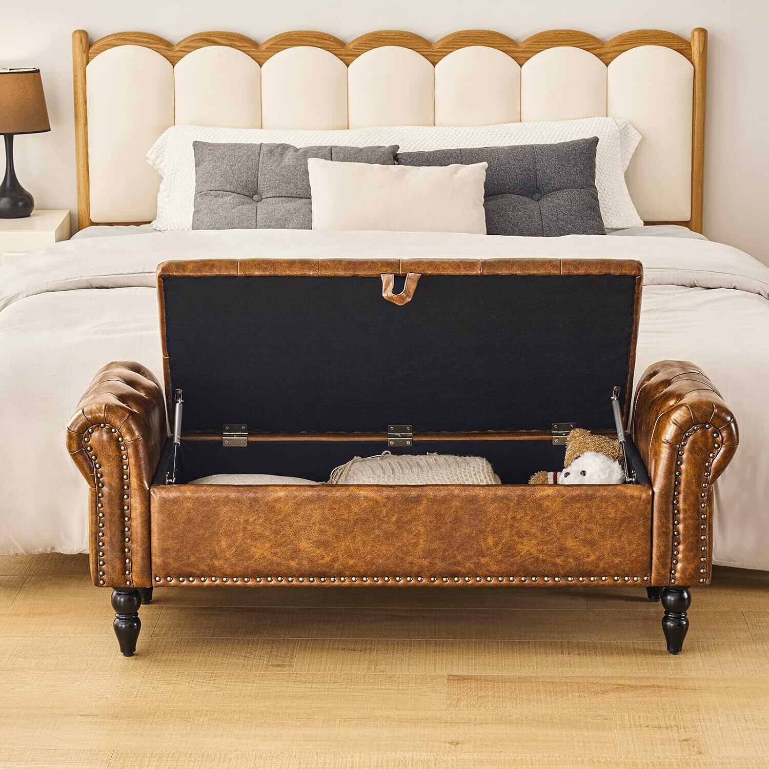 Furnimart Storage Bedroom Bench for End of Bed,Faux Leather Upholstered Ottoman