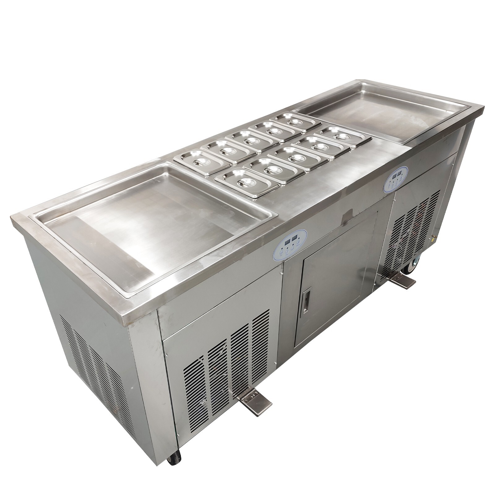 Commercial 17.7“x17.7" 110V Square Double Pans Fried Ice Cream Machine
