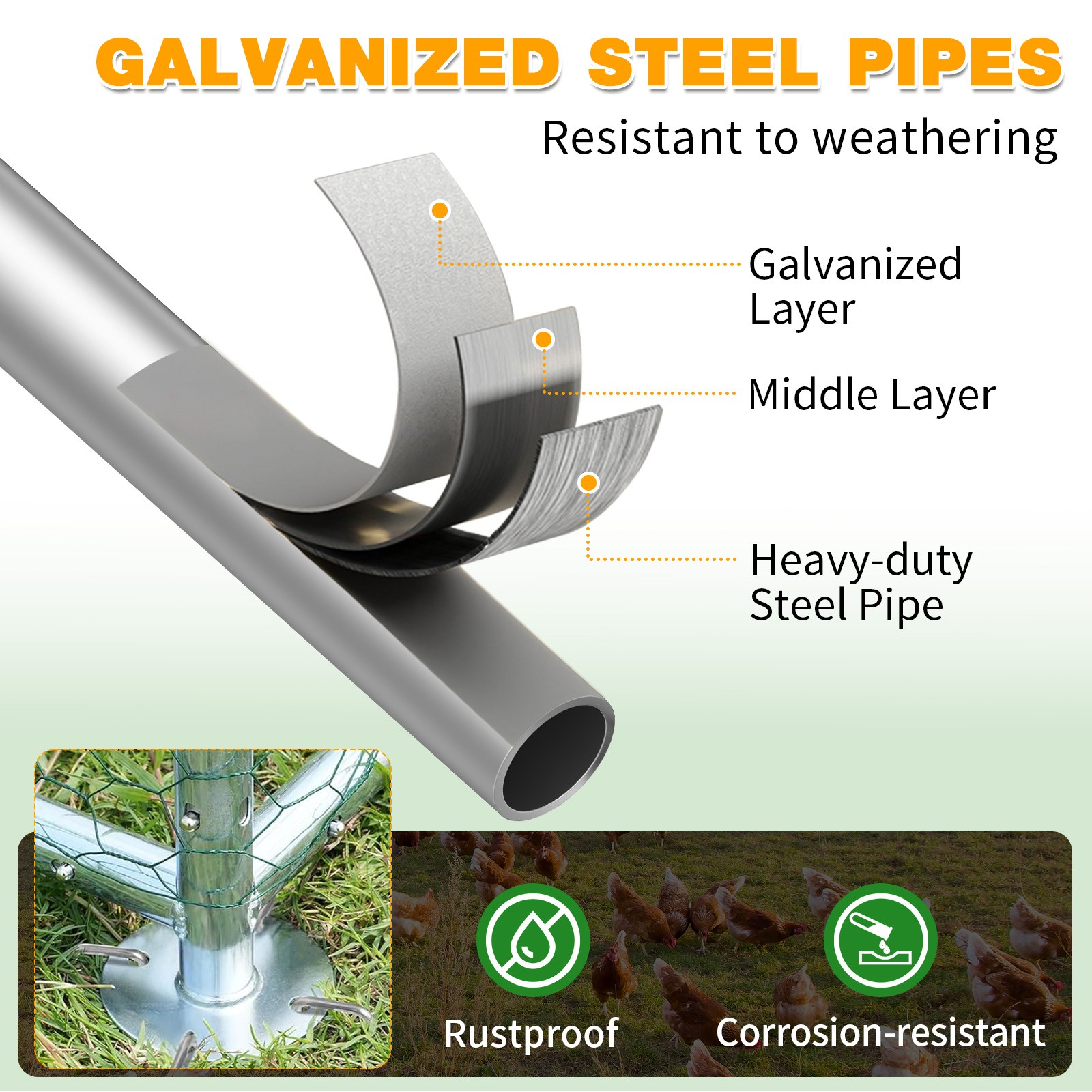 Metal Walk In Chicken Coop 6.5 x 10FT Run Cage Hutch Hen House Enclosure Outdoor