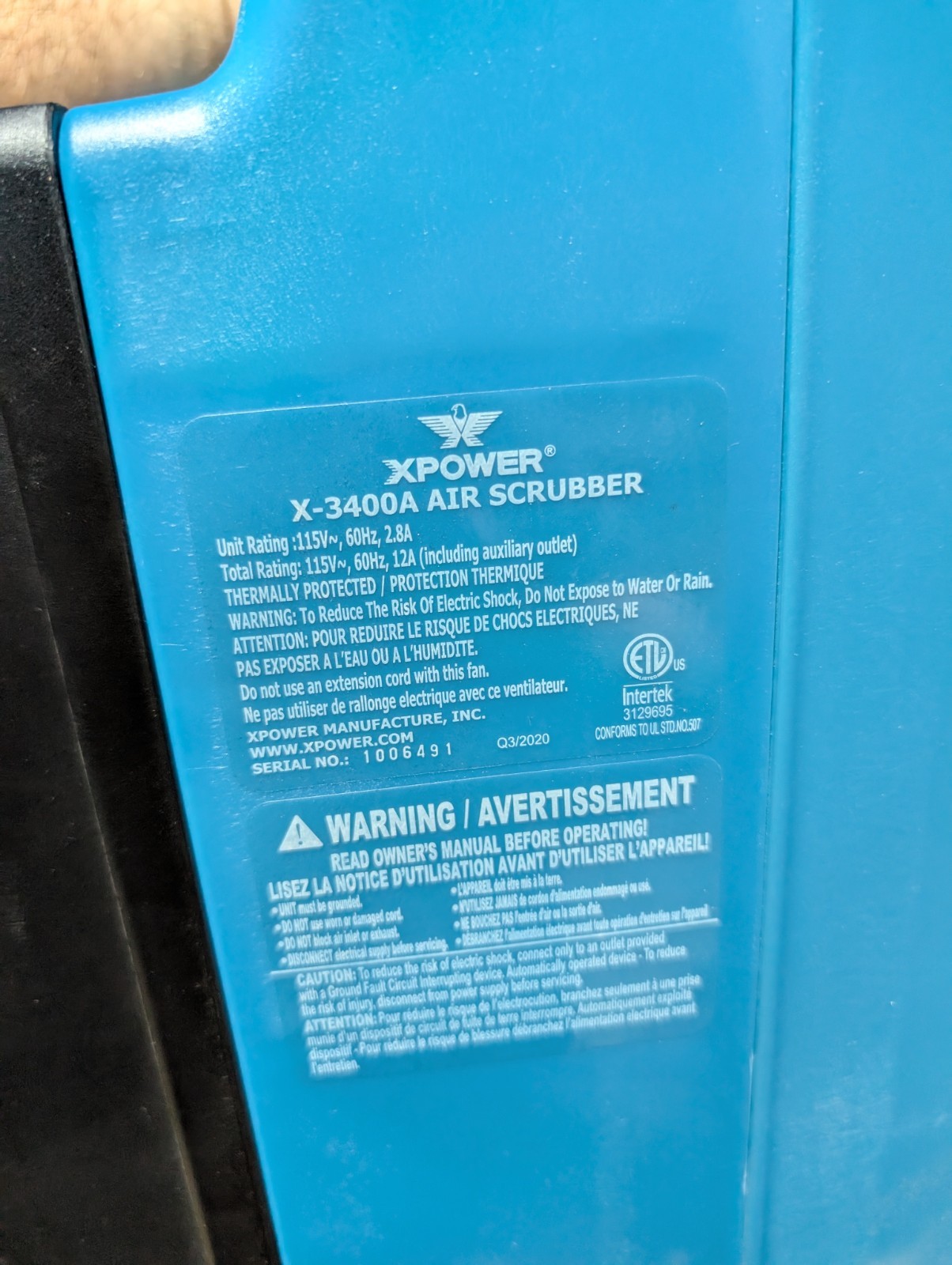 Xpower X-3400A Professional Lightweight 3-Stage HEPA Air Scrubber