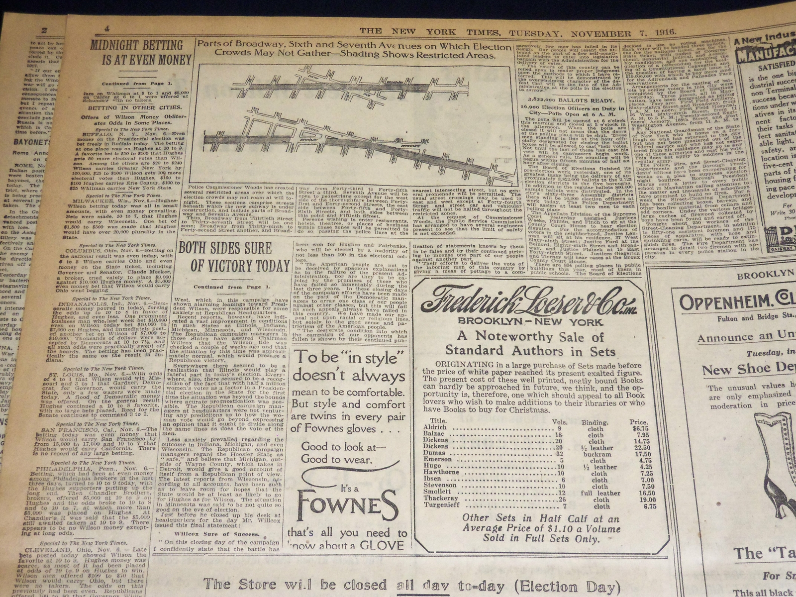 1916 NOVEMBER 7 NEW YORK TIMES - BOTH SIDES SURE OF VICTORY TODAY - NT 7686