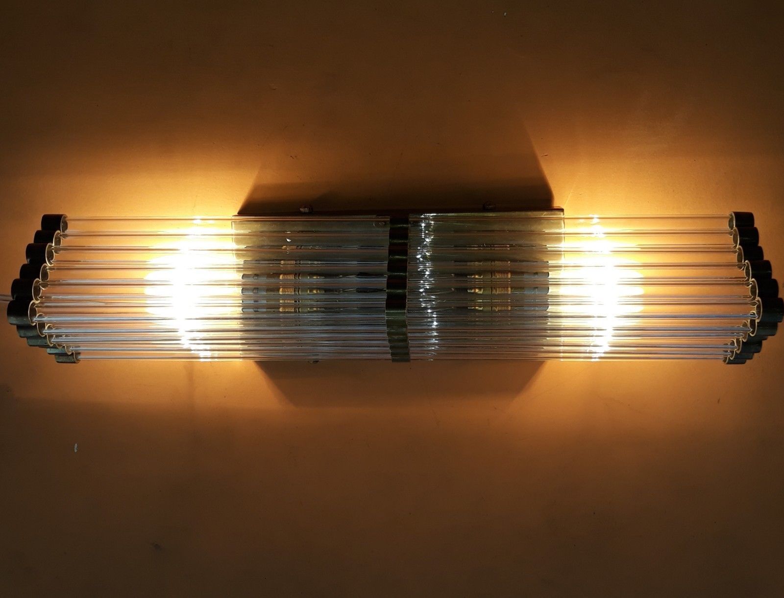 Old Vintage Art Deco Skyscraper Brass & Glass Rod Ship Light Wall Sconces Lamp