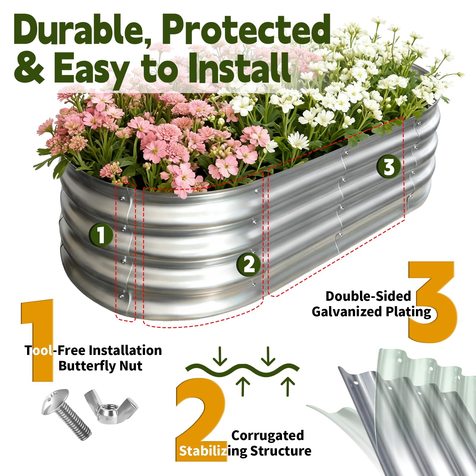 Galvanized Raised Garden Bed Outdoor, Large Raised Bed for Gardening, 4x2x1ft...