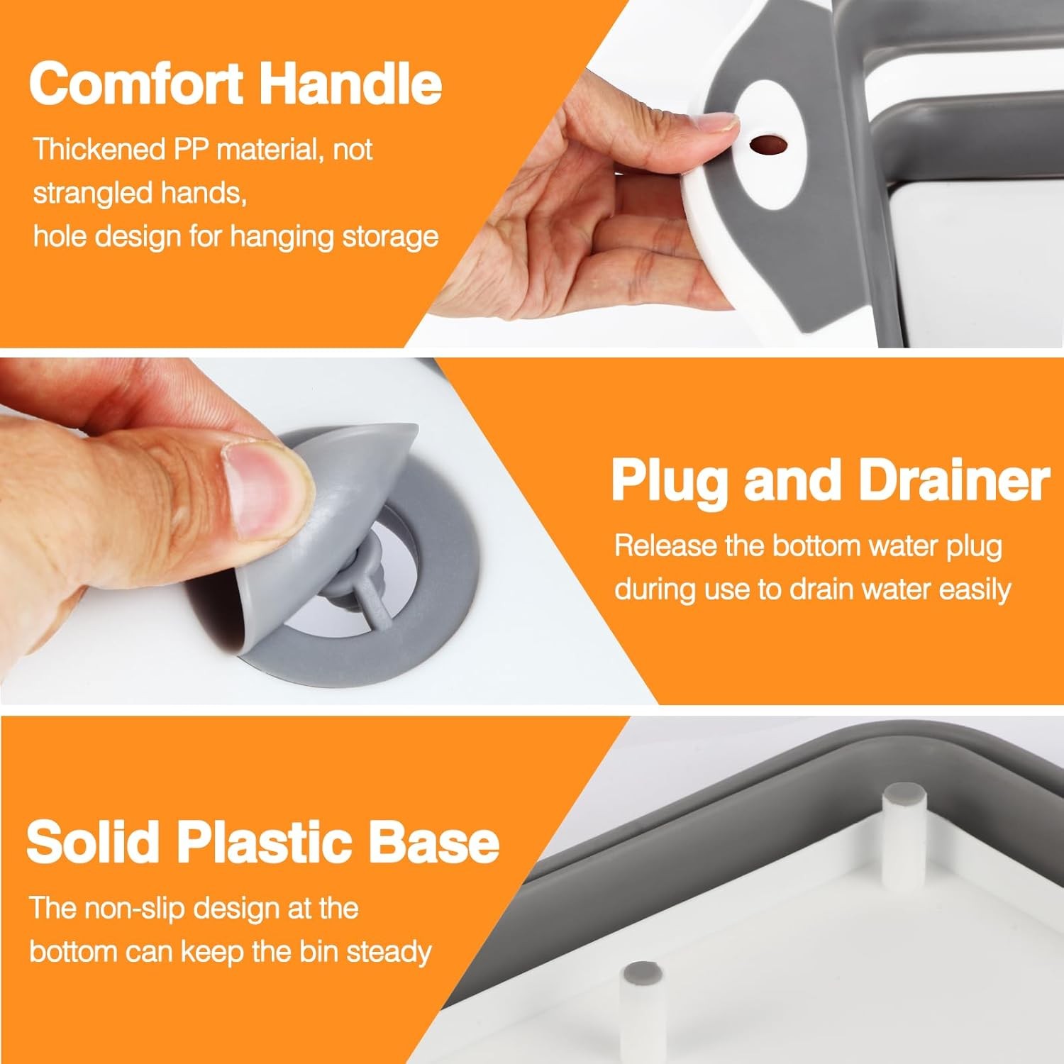 Foldable Grill Prep Bowl/Cutting Board, 10 L, with Strainer (Gray)