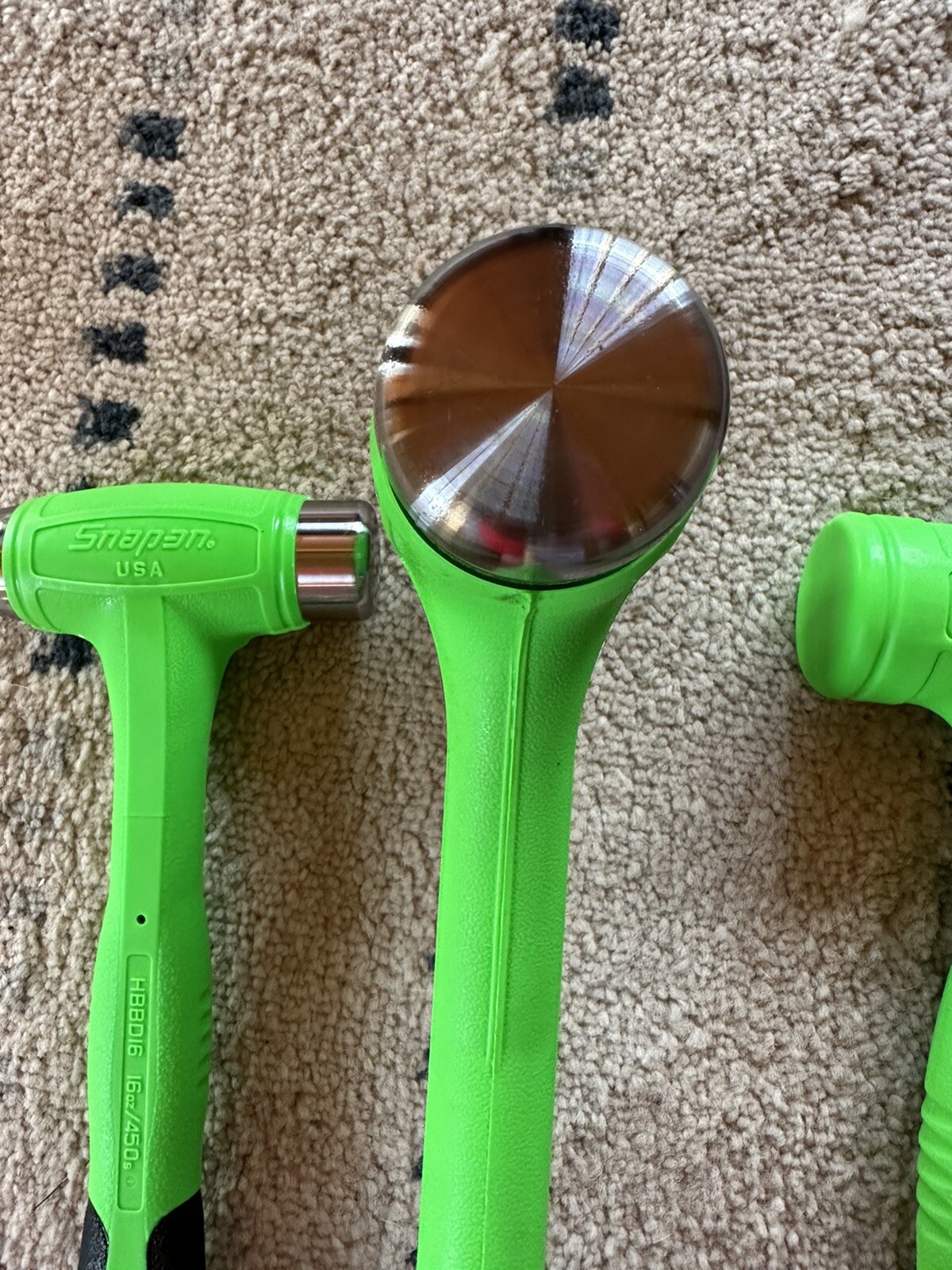 Snap-on Dead Blow Hammer Set. Green 16, 24 And 40 Oz.