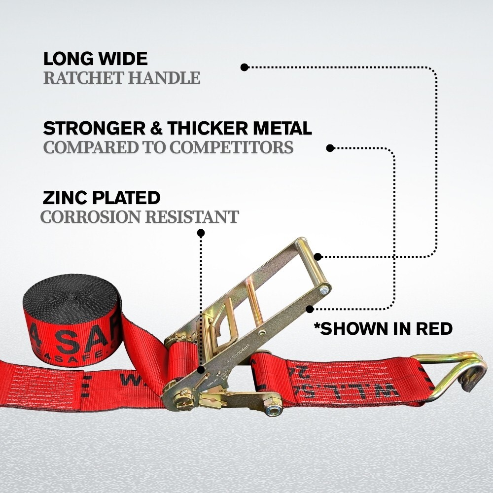 4PK 3" x 30' Cargo Ratchet Straps with Double-J Wire Hooks for Flatbed Trailers