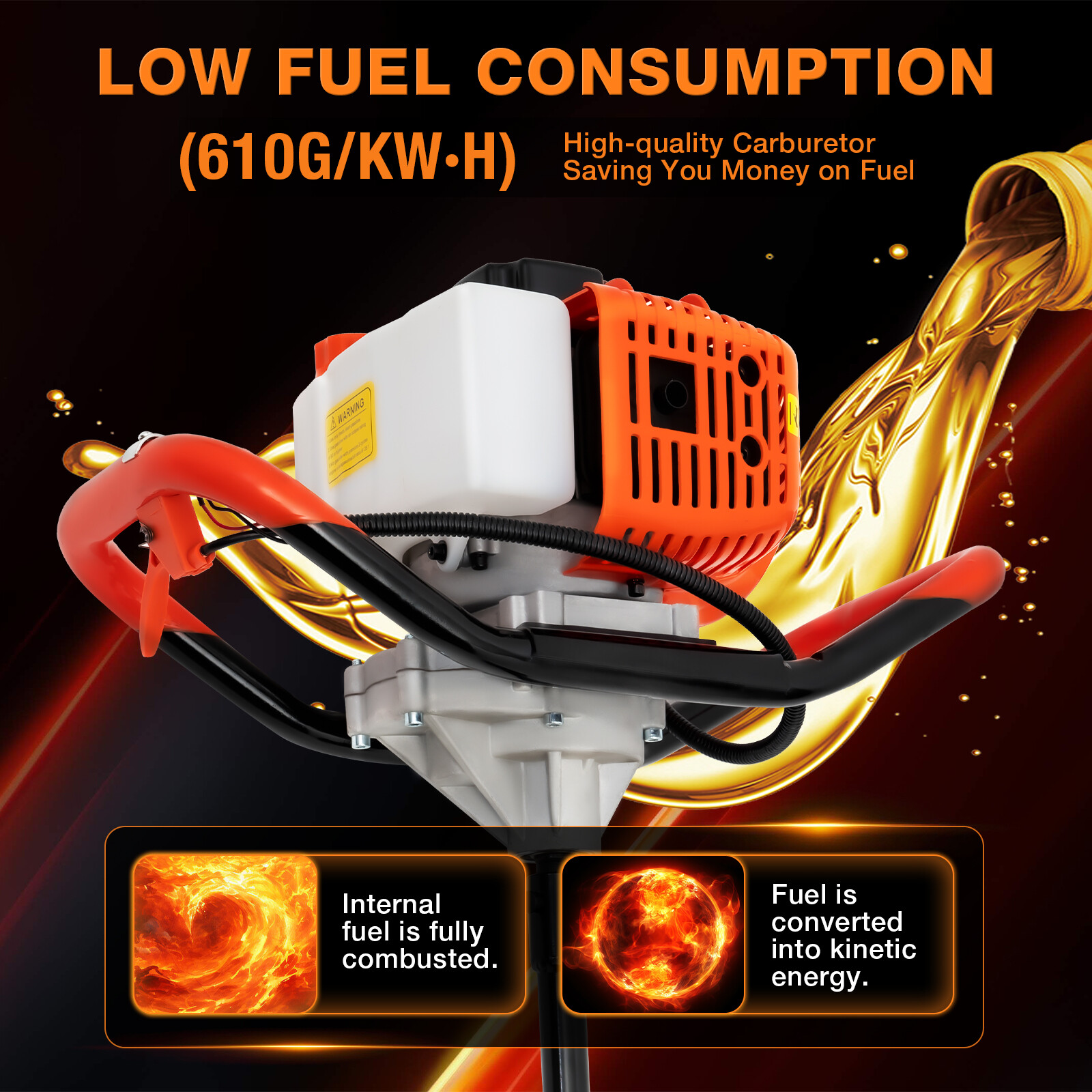 52CC Gas Powered Post Hole Digger Earth Auger with 4-8 Inch Bits