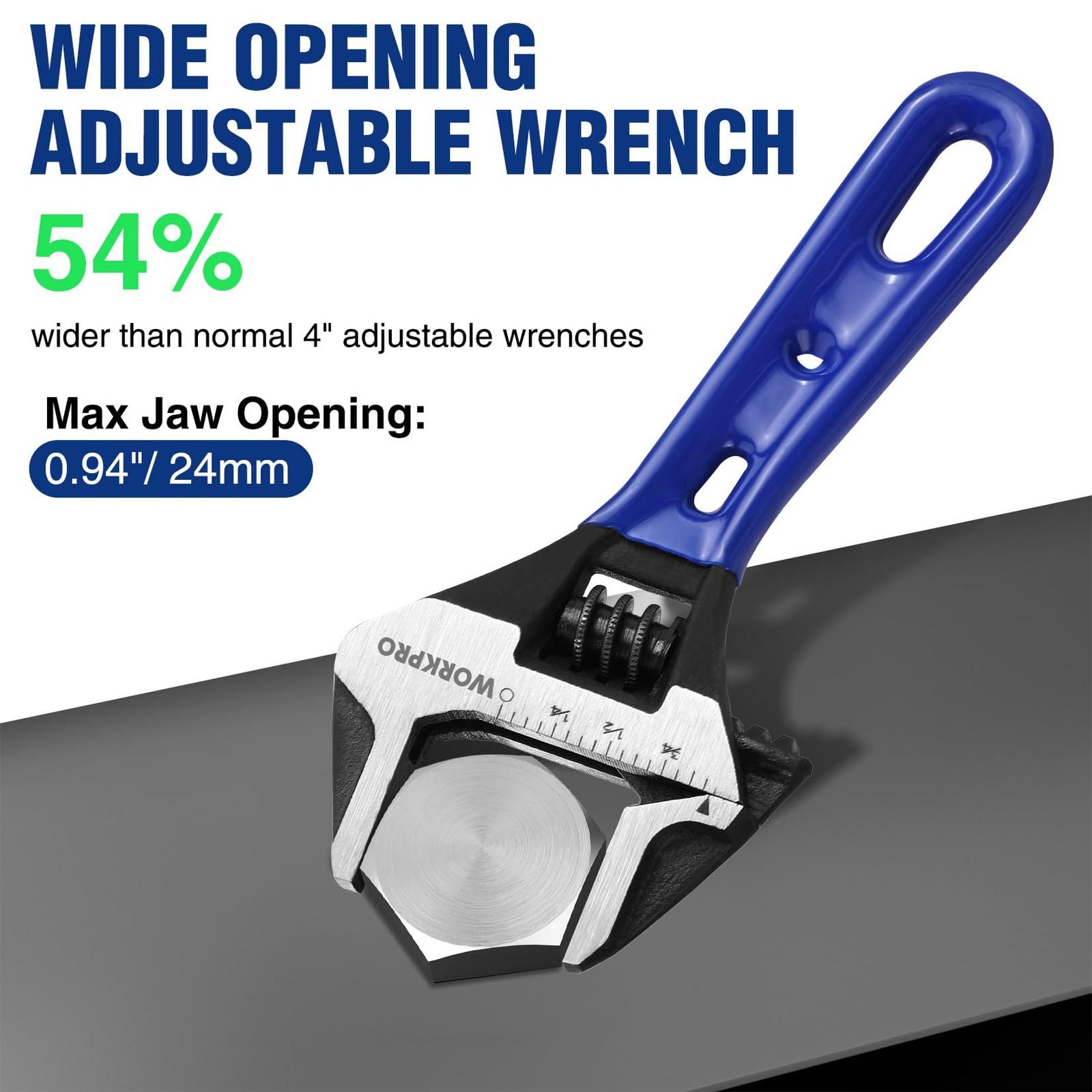 WORKPRO 4-inch Stubby Adjustable Wrench Extra Wide Jaw Opening Wrench Metric/SAE