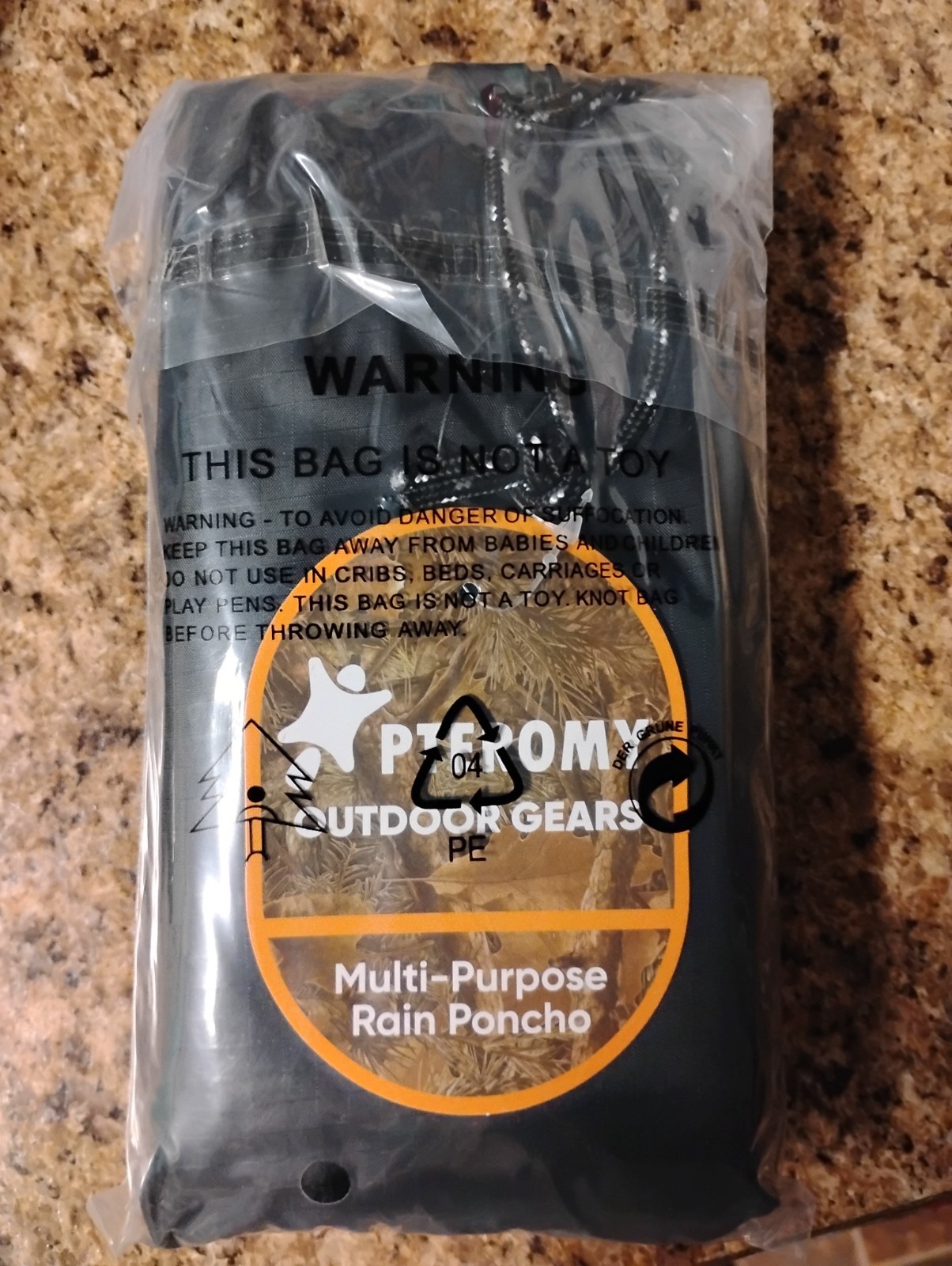 PTEROMY Hooded Rain Poncho Raincoat Waterproof Adult Hiking Camping NEW