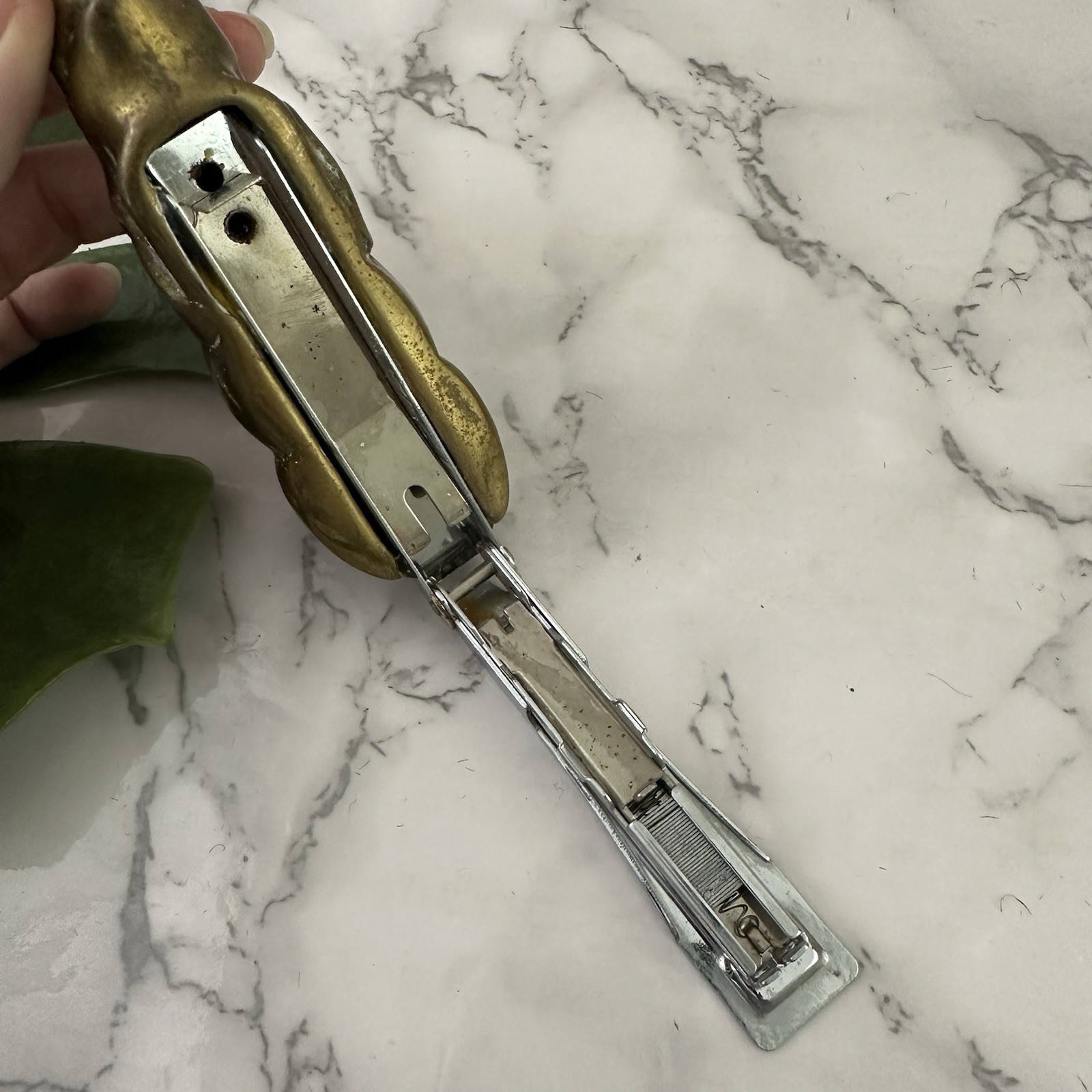 Vintage 80s Brass Elephant Stapler Tape Dispenser Set Desk Decor Metal Novelty