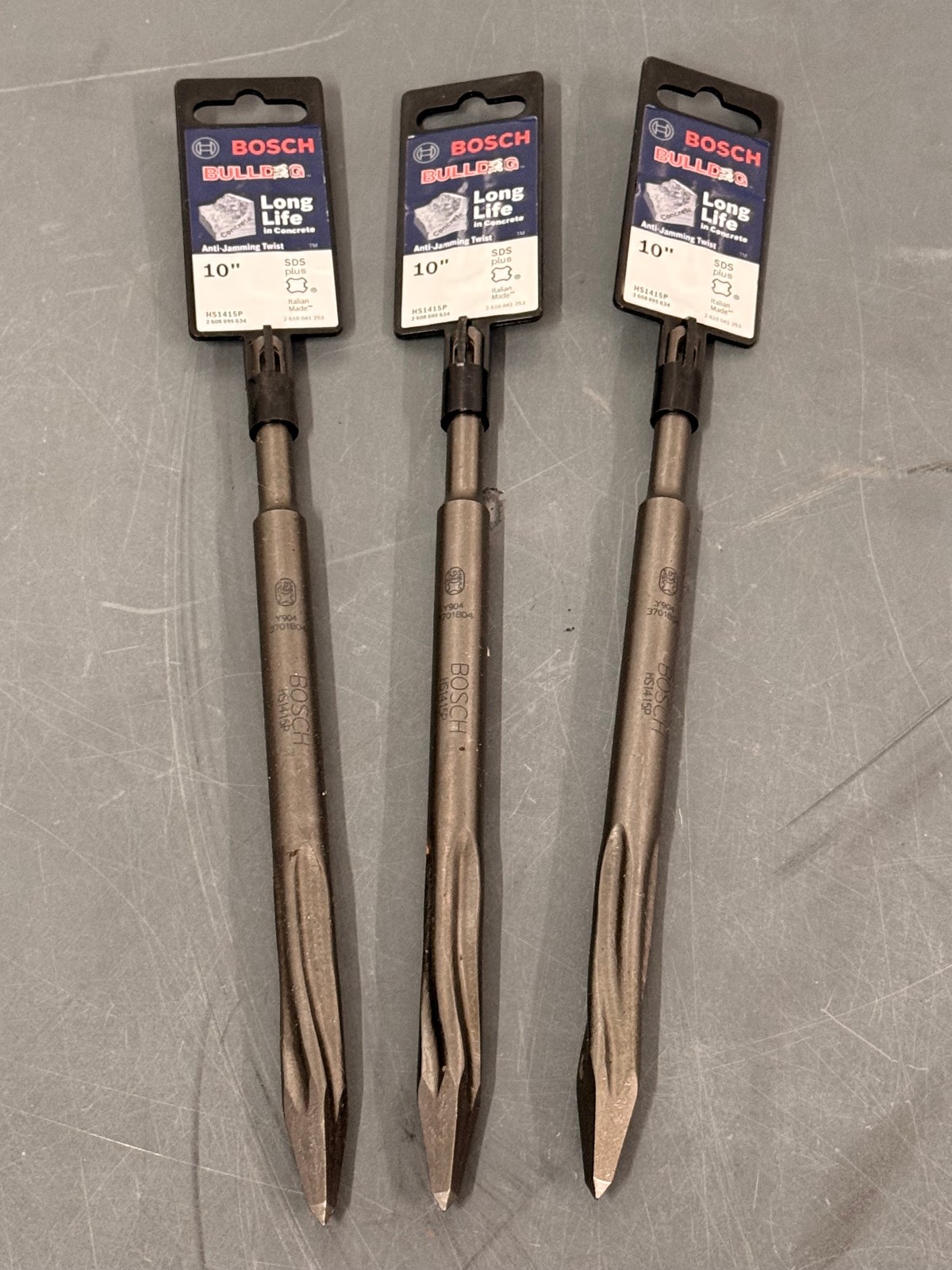 QTY 3 Bosch SDS Plus 10" Bulldog Anti-Jamming Twist Concrete Chisels HS1415P