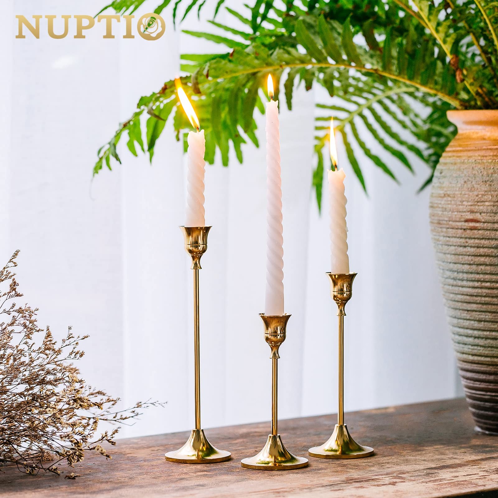 2 Sets(6 Pcs) Brass Gold Metal Taper Candle Holders 2 sets (6 pcs),