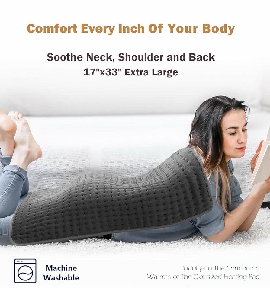 Extra Large Microplush Heating Pad 17”x33” for Back Neck Pain Relief, 6 Heat