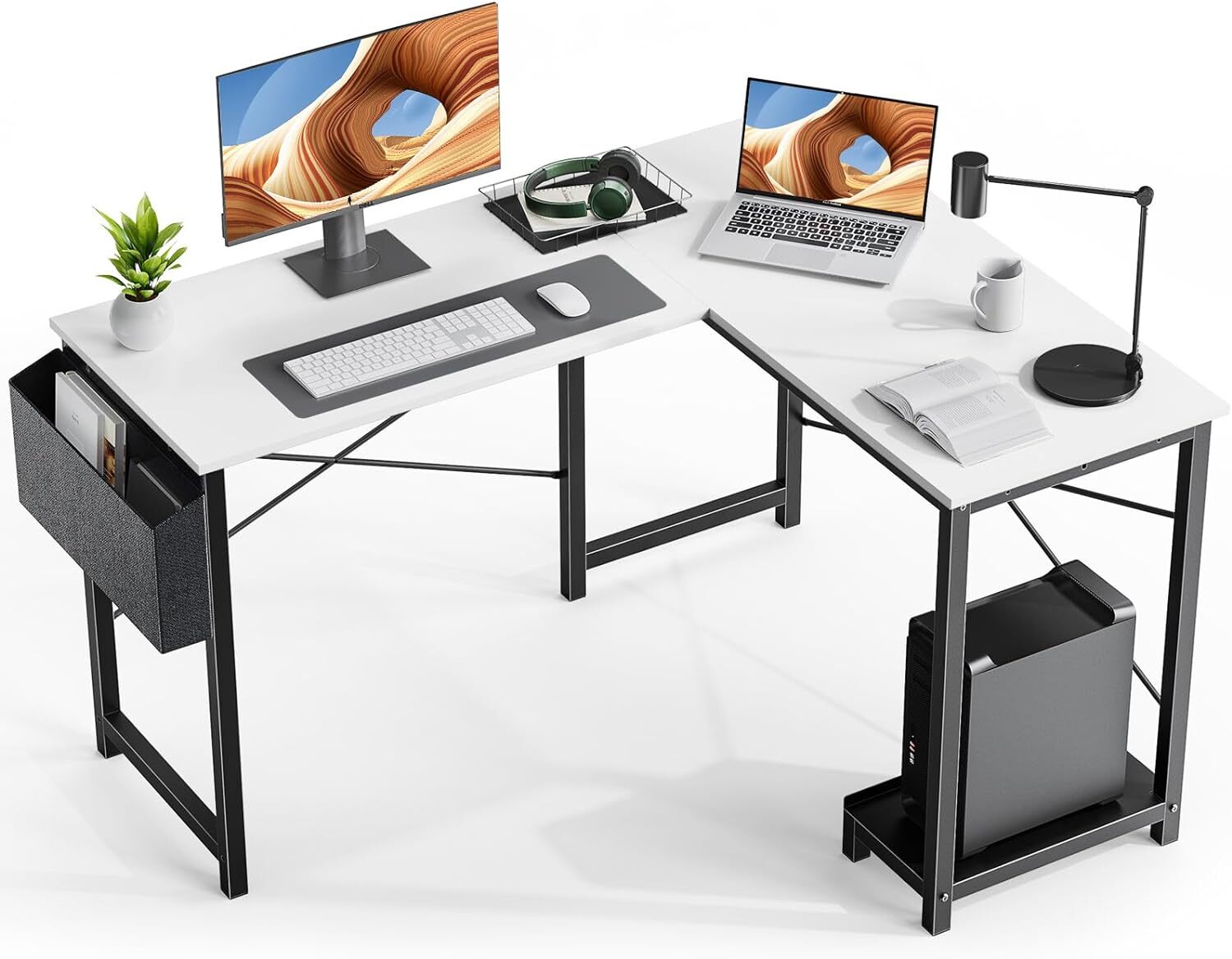 L Shaped Computer Desk Gaming Corner 50 Inch Home Office Writing PC Wooden Table