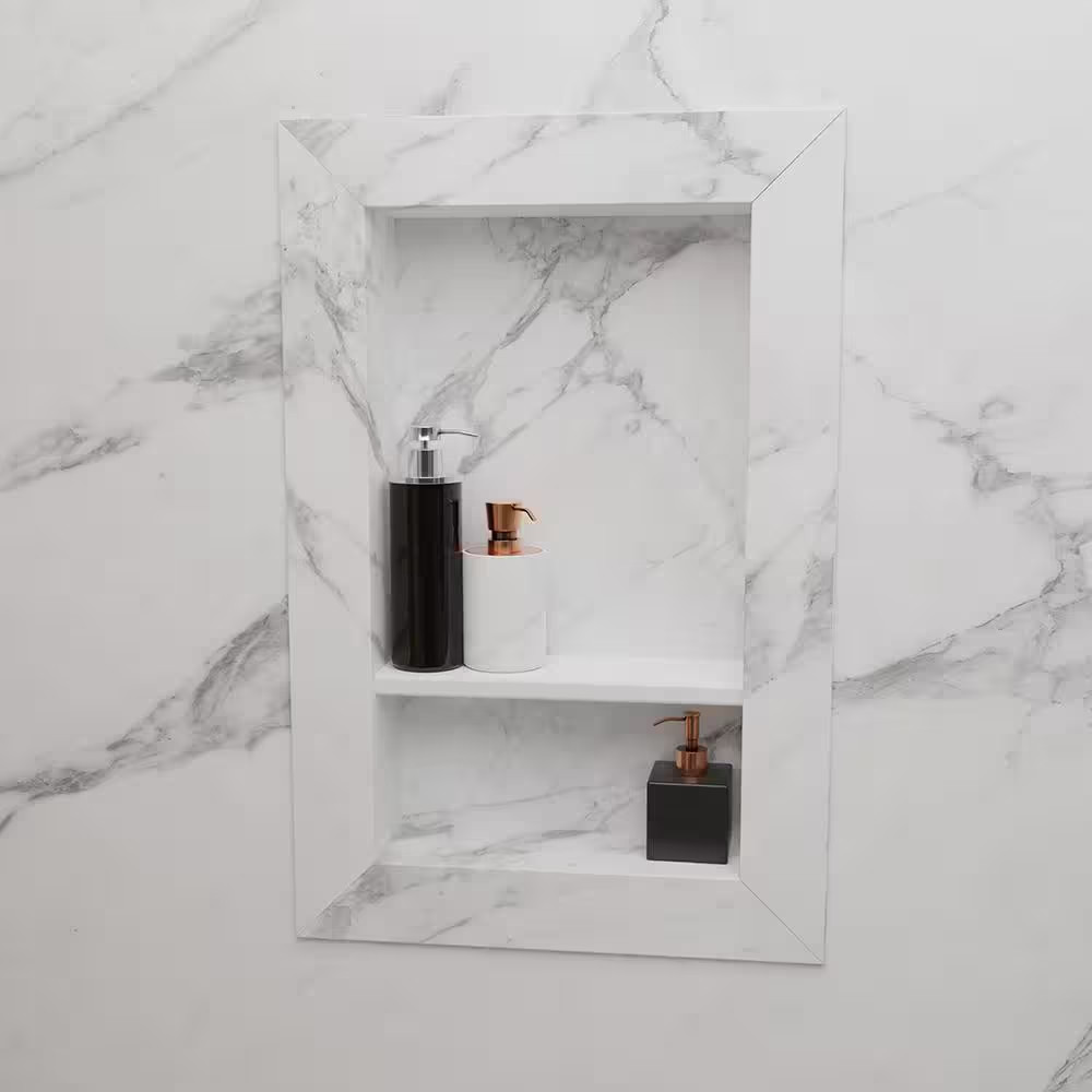 17 In. X 26 In. Recessed Shampoo Caddy in Calacatta White
