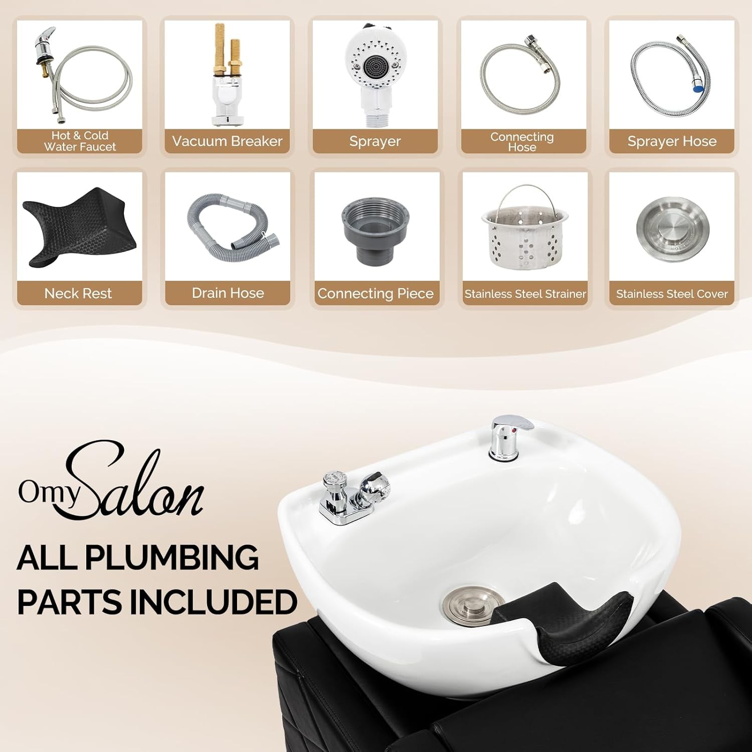 Salon Shampoo Bowl and Chair Set Hair Washing Station with Ceramic Shampoo Sink