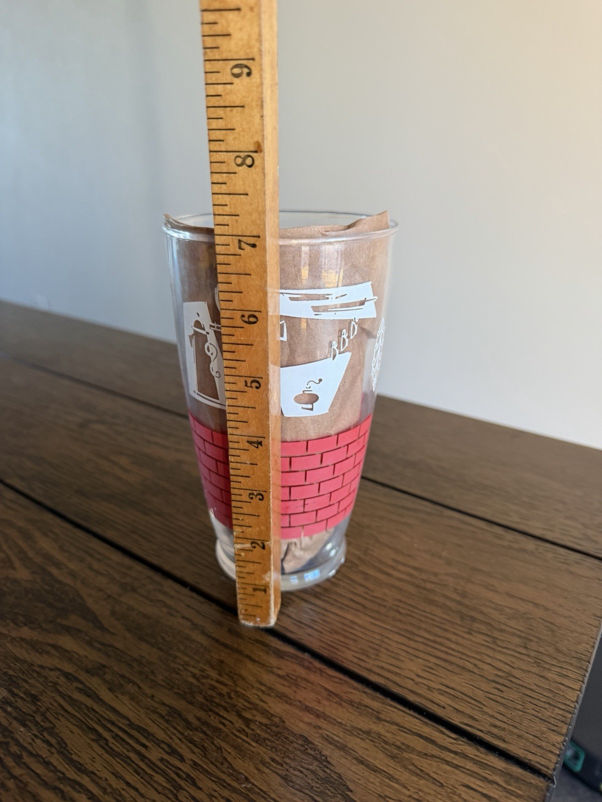 Vtg Libbey LARGE Iced Tea Glass, 32 Ounce Retro Mod Tumbler Red White