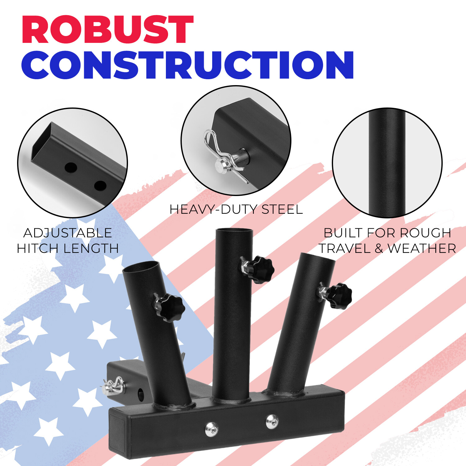 Stark USA Hitch Mount 3 Flag Pole Holder with 2-Inch Hitch Receiver, Flag Mount