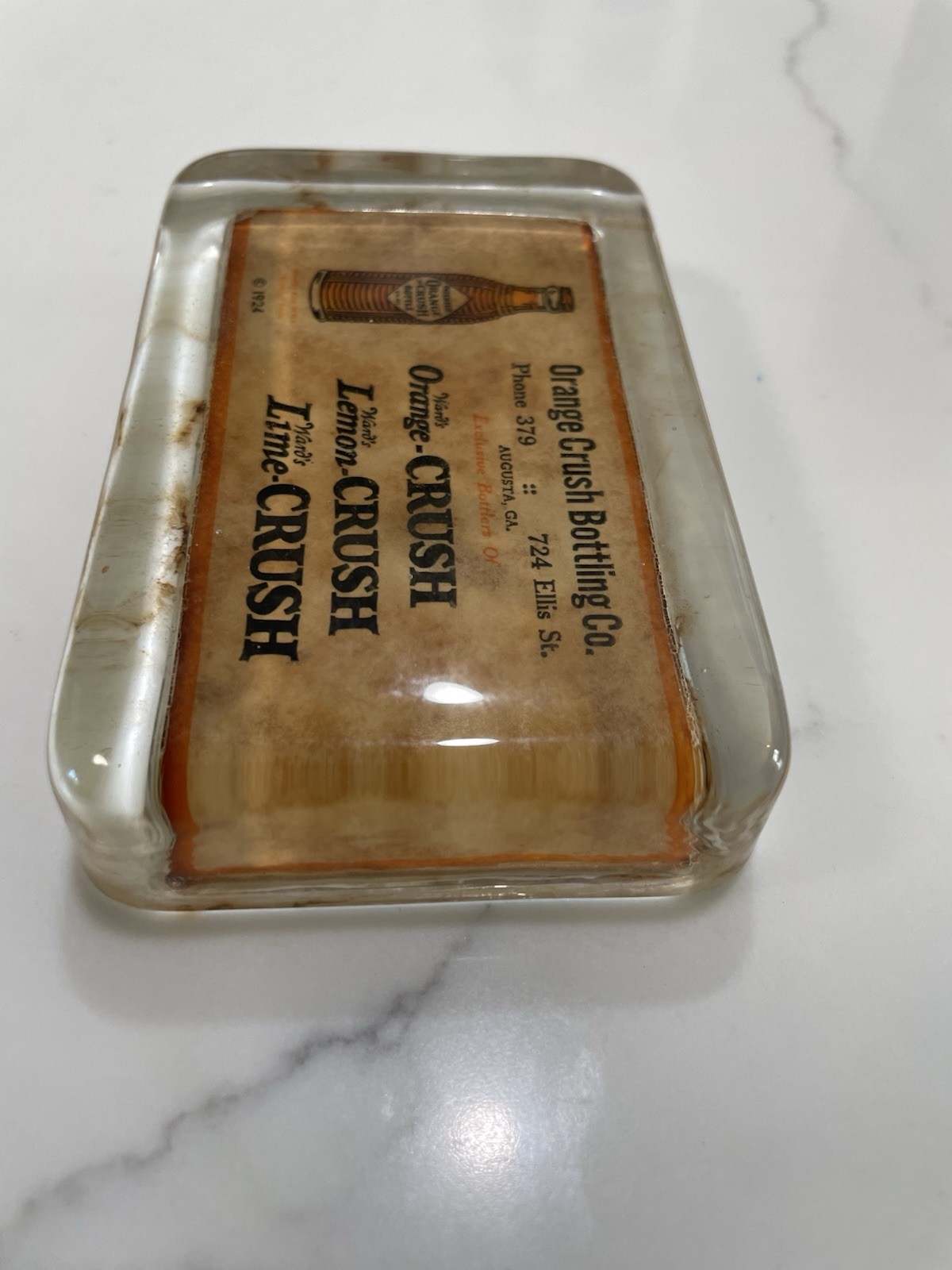 Rare Vintage Original 1924 Orange Crush Paperweight Bottle Glass