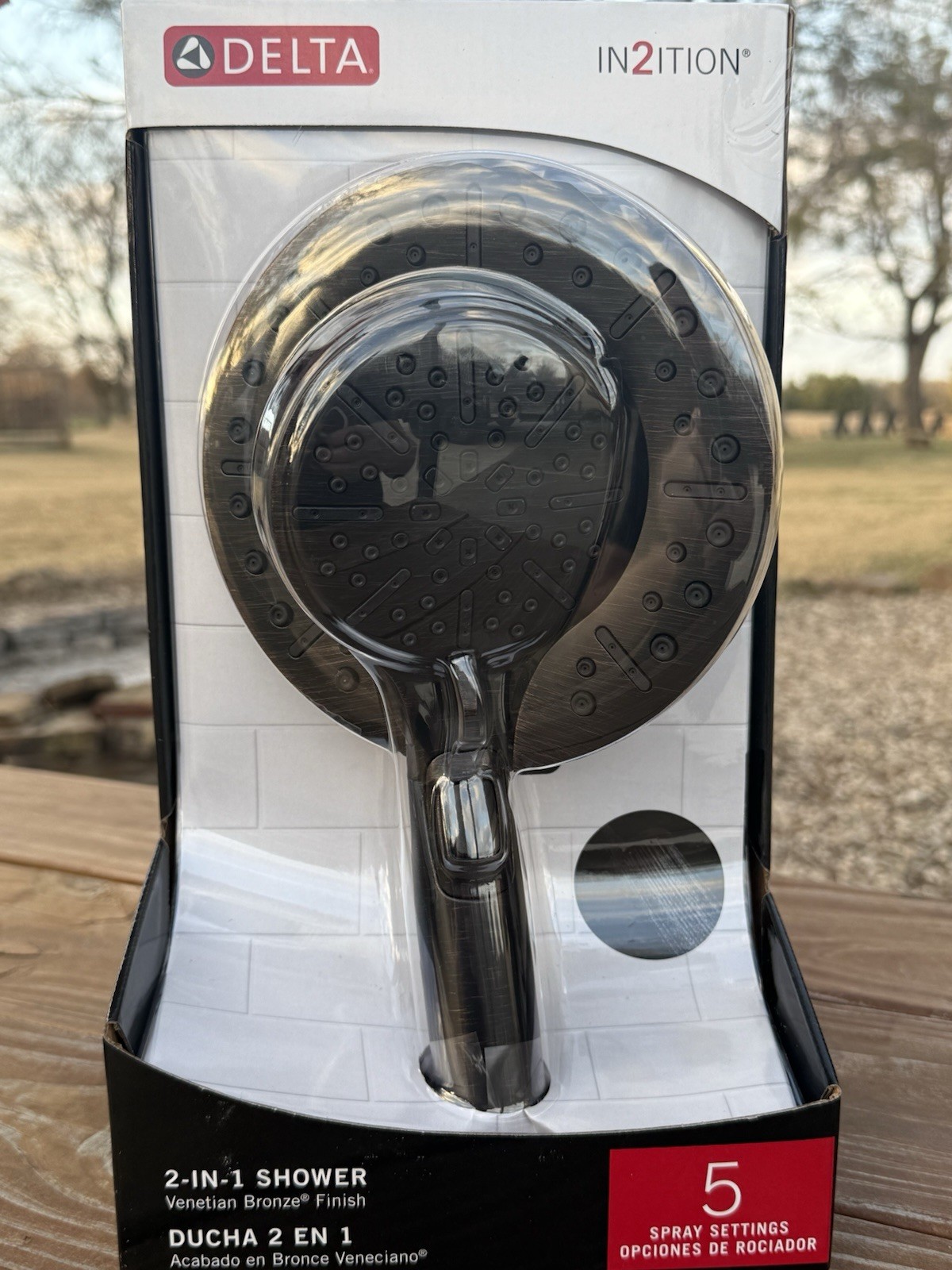 Delta In2ition 2 in 1 shower head. 5 Spray Settings. Venetian Bronze