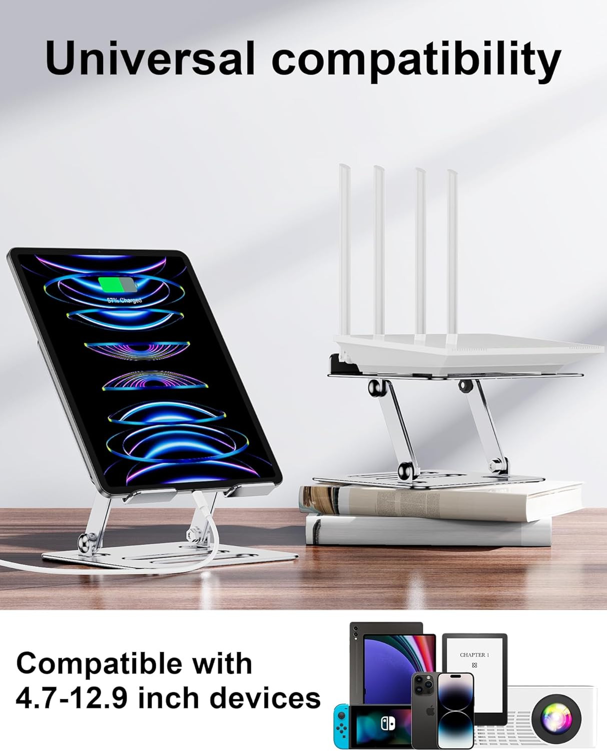 Tablet Stand Holder for iPad for Desk Adjustable Foldable Aluminium Tra...