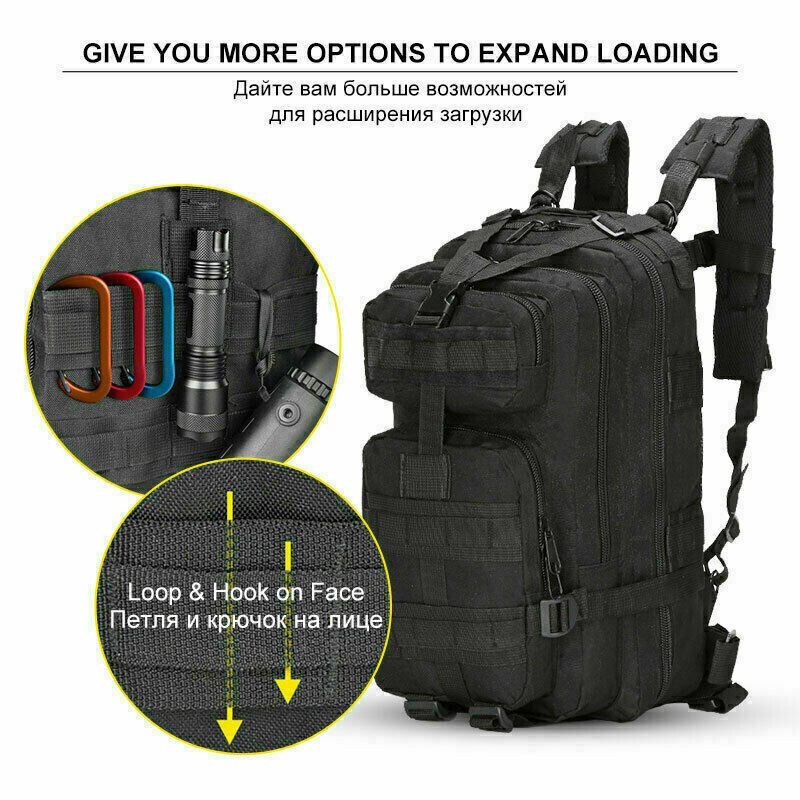 30L Military Black Tactical Backpack Rucksack Camping Hiking Bag Outdoor Travel