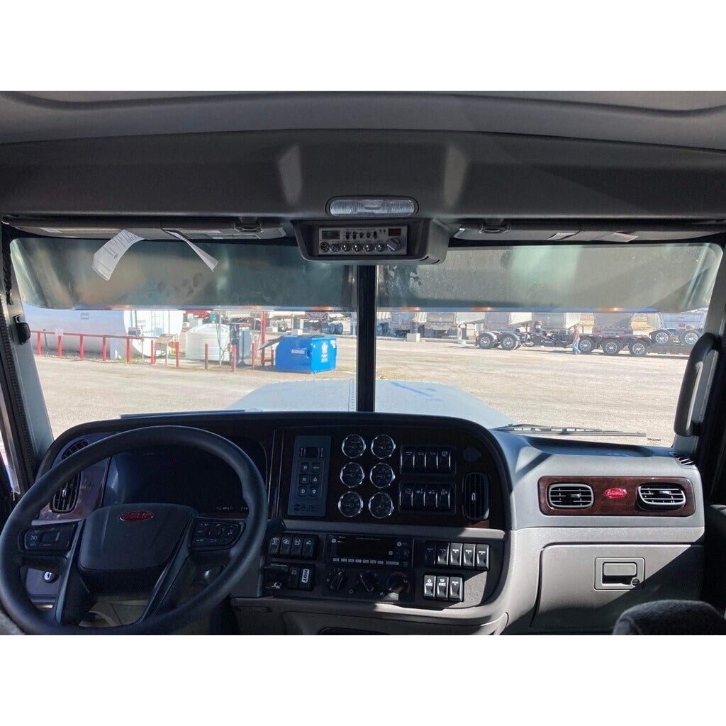 PETERBILT 10'' ROLLIN LOW STAINLESS STEEL STRAIGHT FLAT BOTTOM SUN VISOR 379/389