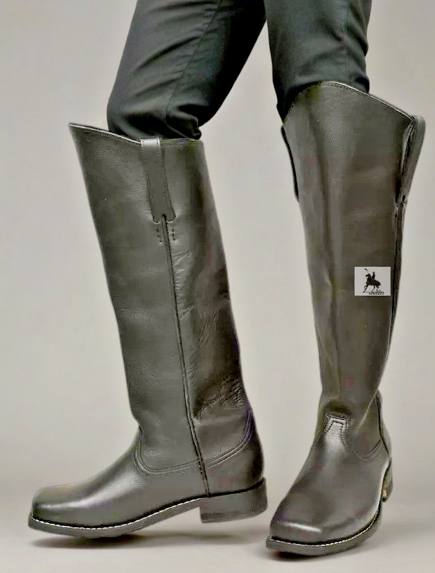 Cavalry Civil War Men's Black and Dark Brown Leather Long Boots