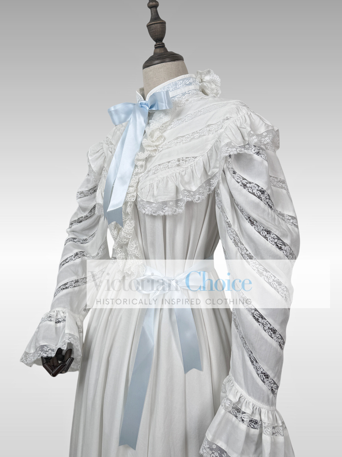 Victorian Edwardian Vintage White Cotton Nightgown Nightdress Ankle Length SD002