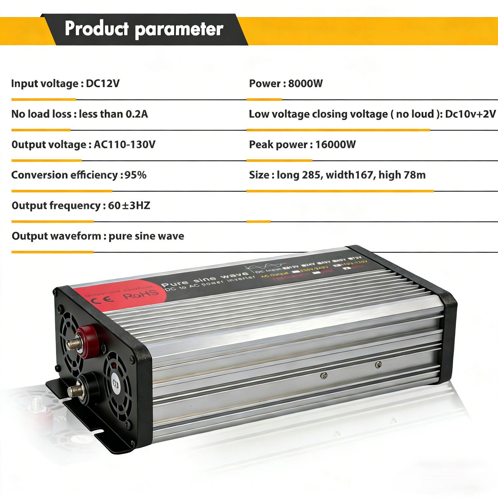 16000W Car Power Inverter 12V DC to 110V AC Pure Sine Wave Converter Transformer