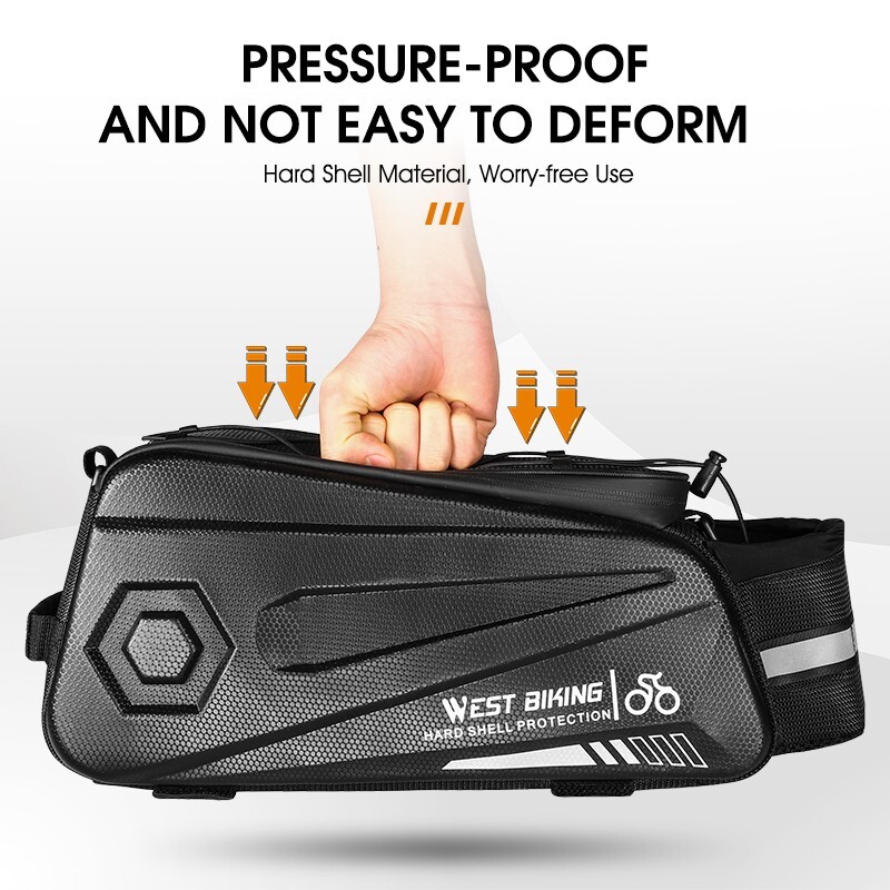 WEST BIKING Waterproof Bike Hard Shell Trunk Bag Bicycle Rear Rack Pack Bag 8.6L