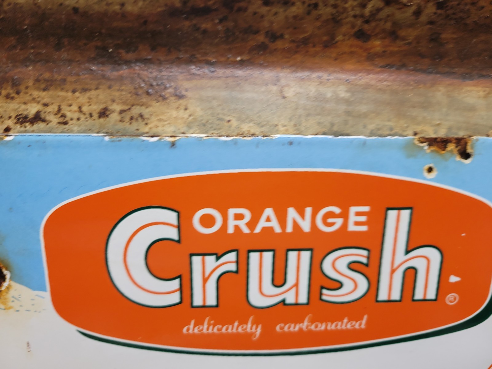 VINTAGE ORANGE CRUSH PORCELAIN SIGN OLD COLA SODA POP DRINK BEVERAGE BOTTLE SHOP