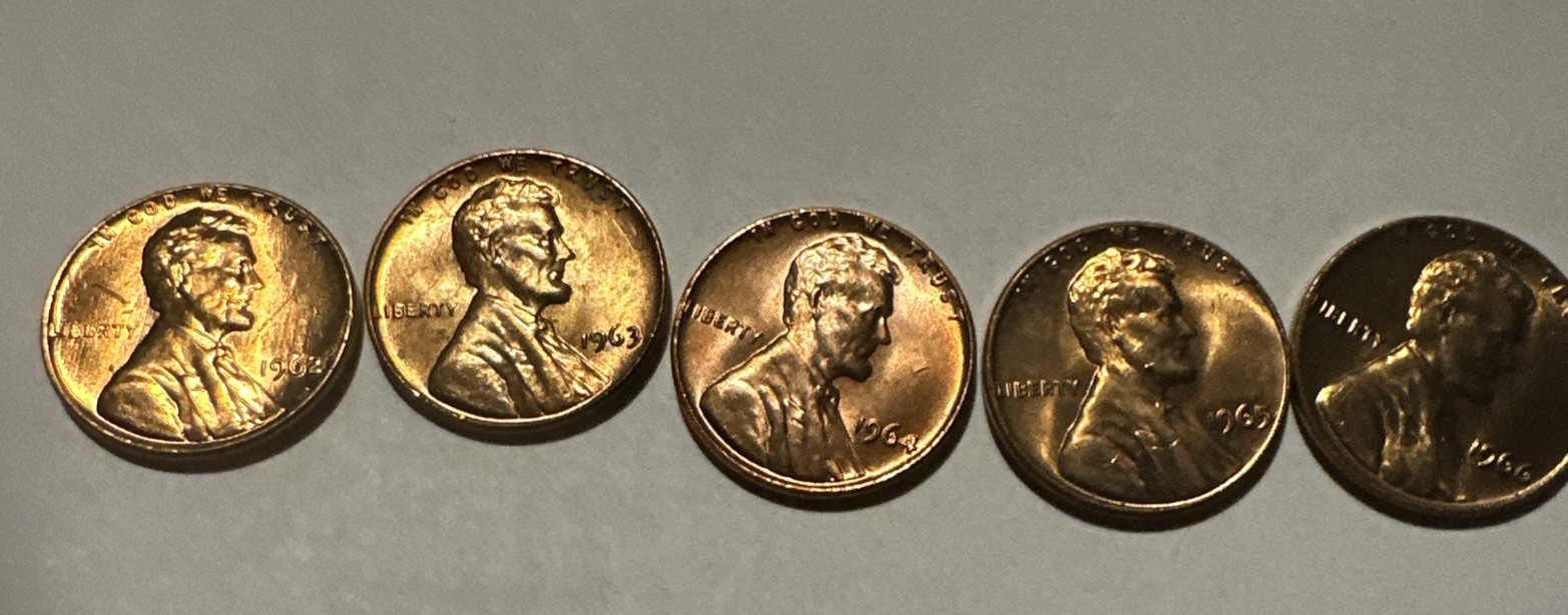 1962 1963 1964 1965 1966 P Lincoln Memorial Penny Set 5 Coin Lot Uncirculated