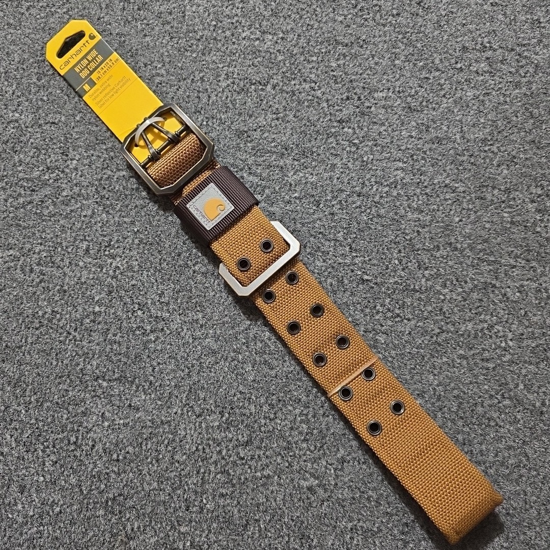 CARHARTT Nylon Wide Dog Collar Medium 15"-20" Brown Reflective Webbing Strap
