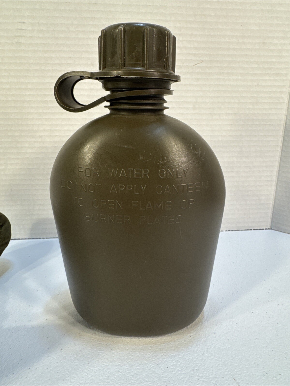 Olive Green Canteen Bottle with Camouflage Pouch Case, Used