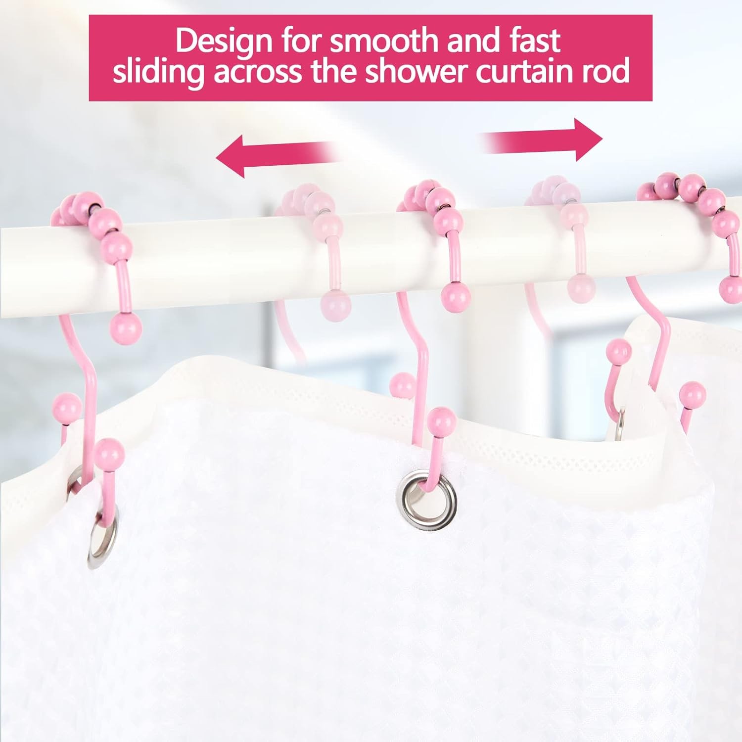 304 Stainless Steel Double Glide Shower Curtain Hooks Rustproof Rings Rainbow 12