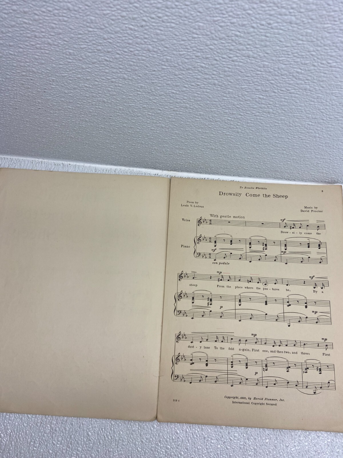 Antique 1921 Drowsly Come The Sheep Sheet Music Song With Piano Accompaniment