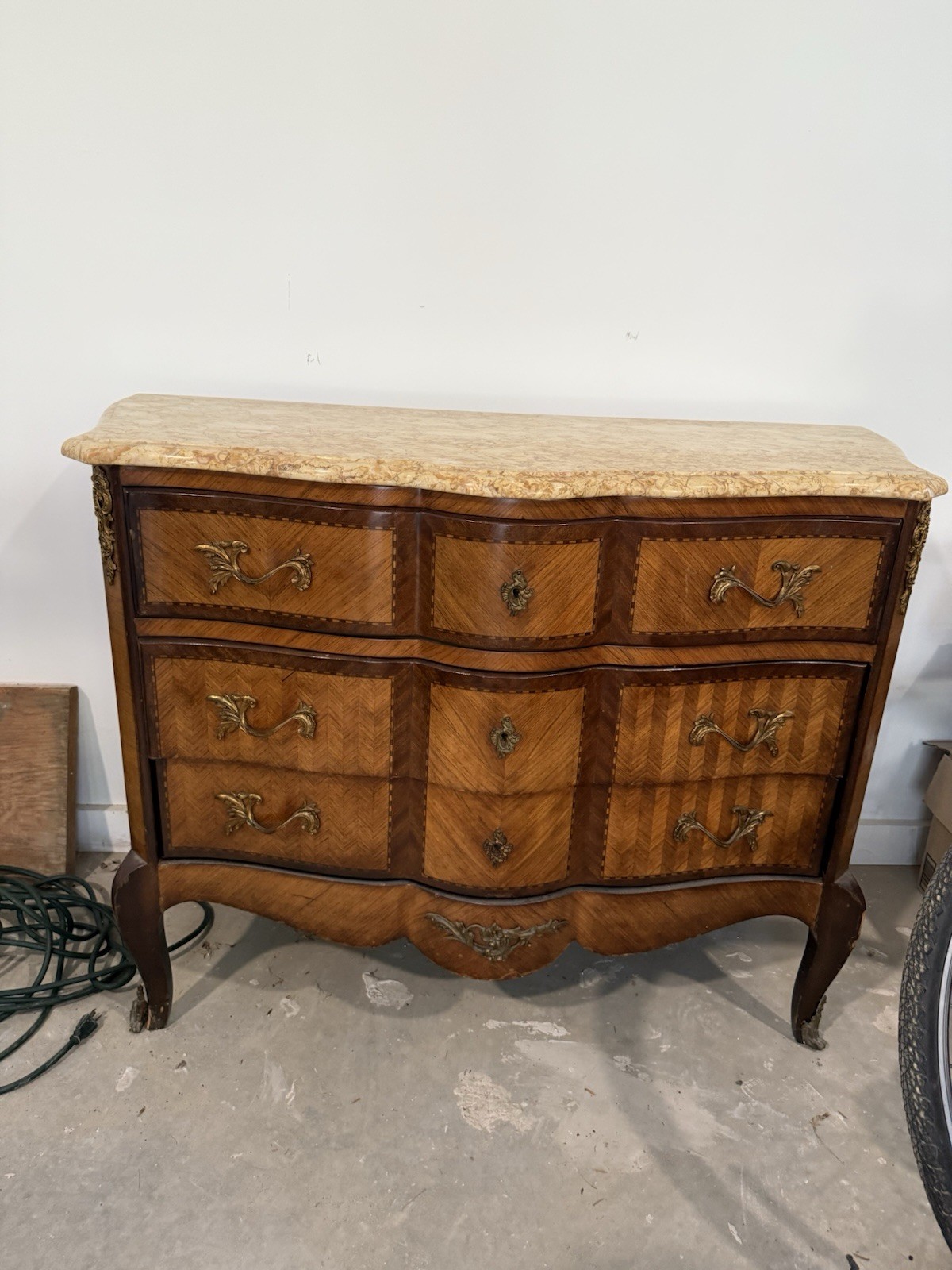 Antique Mahogany Serpentine Antique French Mahogany Marble Top Commode or Chest